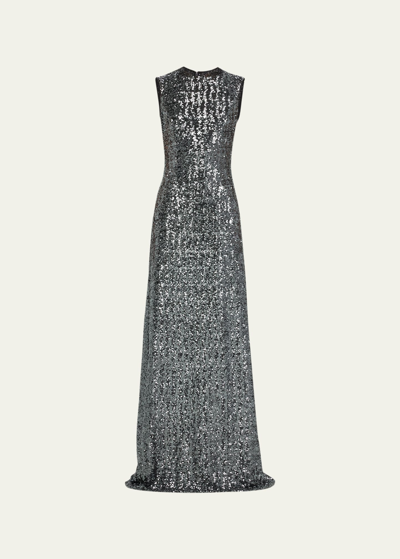 Michael Kors Sequin-embellished A-line Gown In Gunmetal