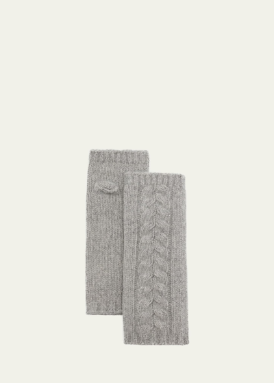 Portolano Shimmery Cable Knit Cashmere Gloves In Light Grey