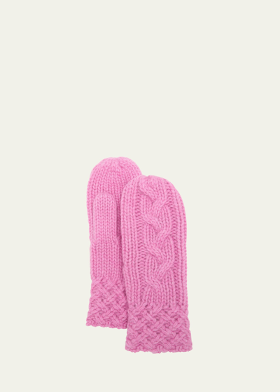Portolano Cable Knit Cashmere Mittens In Bryant Pink