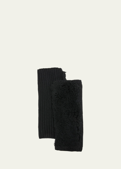 Yves Salomon Black Fingerless Gloves In Noir