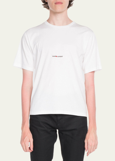 Saint Laurent Men's Classique Logo-print T-shirt In White