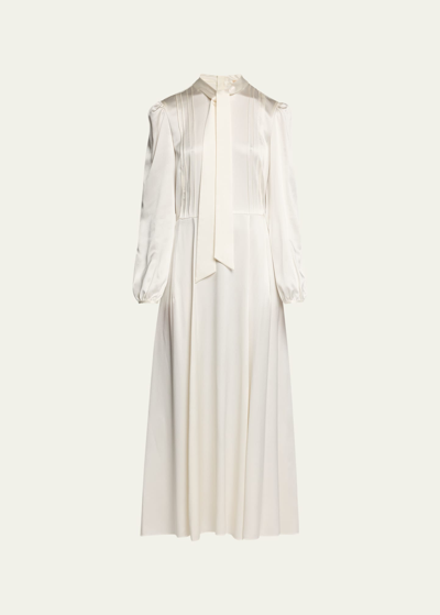Adam Lippes Alison Scarf-neck Pintuck Silk Dress In Ivory