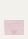 Prada Triangle Logo Leather Card Case In F0wzt Alabastro 1
