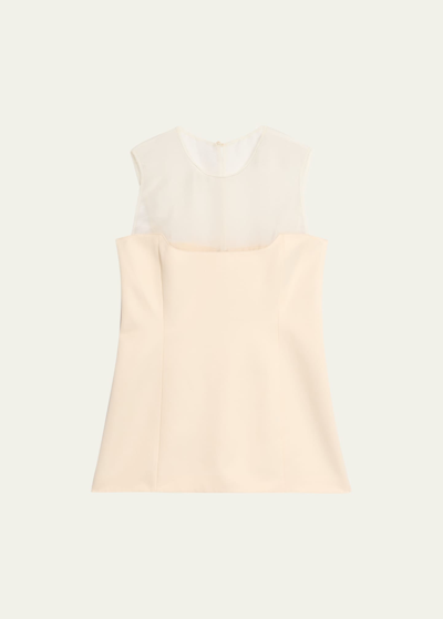 Khaite Sasmo Sleeveless Crepe And Mesh Top In Bone