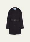 Prada Hooded Double-face Coat With Leather Belt In F0700 Nero Grigio