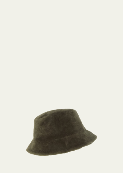 Pologeorgis Merino Wool & Shearling Bucket Hat In Loden