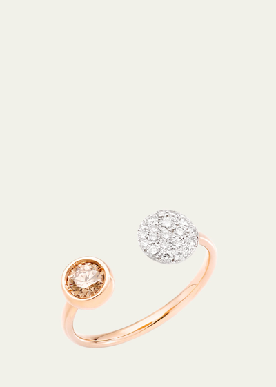 Pomellato 18k Rose Gold & Rhodium Plated 18k Rose Gold Sabbia Brown & White Diamond Ring In Pink