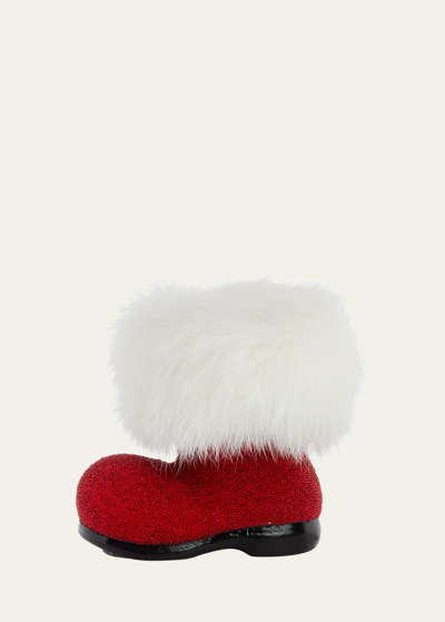 Bergdorf Goodman Glittery Boot Decor With Faux Fur Cuff In Red