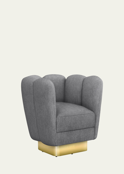 Interlude Home Gallery Brass Swivel Chair In Gray Chenille