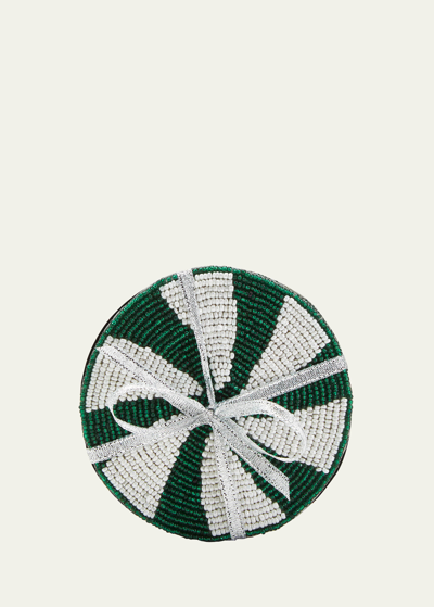Sudha Pennathur Red & Green Striped Beaded Coasters, Set Of 4