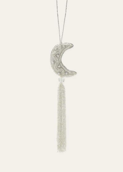 Sudha Pennathur Beaded Silver Moon With Tassel Christmas Ornament
