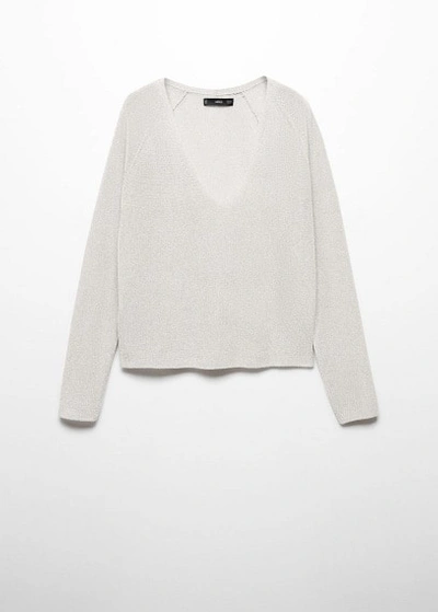 Mango V-neck Lurex Sweater Silver