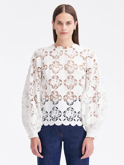 Oscar De La Renta Gardenia Guipure Eyelet Blouse In White