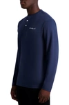 Karl Lagerfeld Signature Long Sleeve Henley T-shirt In Dk Blue