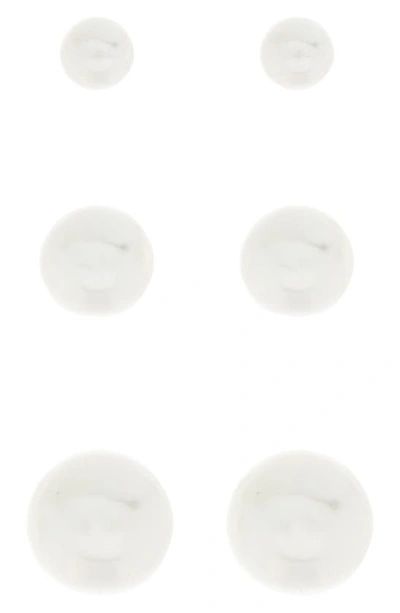 Nordstrom Rack Imitation Pearl Stud 3-piece Earrings Set In White- Silver