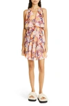 A.l.c Courtney Floral Smocked Waist Silk Dress In Midnight/ Rose Multi