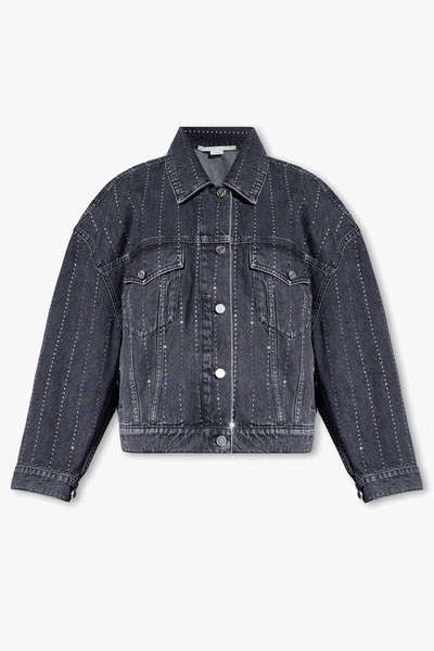 Stella Mccartney Crystal Pinstripe Oversized Denim Jacket In Black