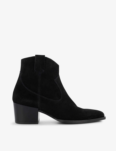 Dune Womens Black-suede Possible Western Suede Heeled Ankle Boots