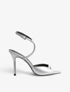 Reiss Silver Leather Strappy Heels In Silver