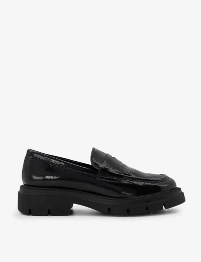 Dune Womens Black-patent Leather Gracelyne Penny-trim Patent-leather Loafers