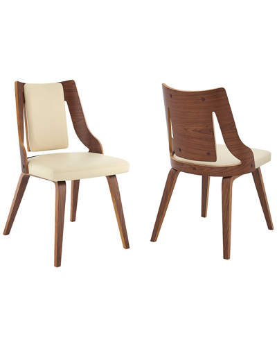 Armen Living Aniston Walnut Wood Dining Chairs, Set Of 2 In Cream