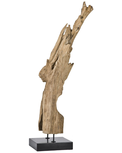 Moe's Home Collection Natural Teak Wood Sculpture On Black Marble Stand In Metallic