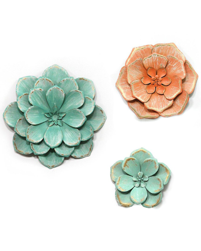 Stratton Home Decor Set Of 3 Stunning Tricolor Metal Flowers In Multi