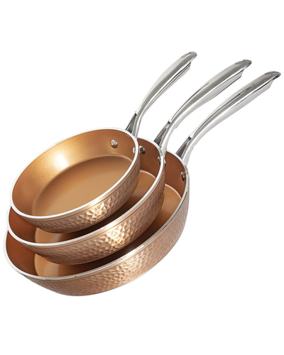Gotham Steel Hammered Fry Pans Set Of 3 In Copper