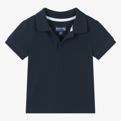 Vilebrequin Kids' Patin Cotton Polo Shirt In Bleu Marine