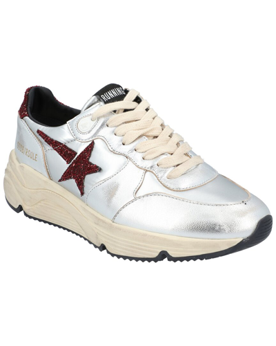 Golden Goose Running Sole Leather Sneaker In Silver Com