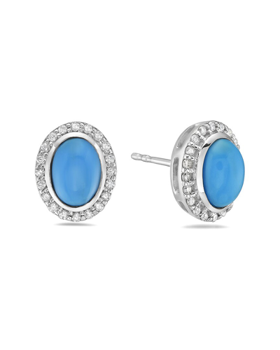 Forever Creations Usa Inc. Forever Creations 14k 1.80 Ct. Tw. Diamond & Turquoise Halo Studs In Blue