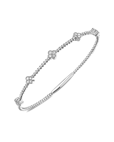 Forever Creations Usa Inc. Forever Creations 14k 0.43 Ct. Tw. Diamond Clover Flexible Bangle Bracelet In Metallic