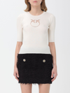 Pinko Knitted T-shirt With Sheer Logo In Neutral