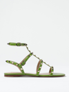 Valentino Garavani Rockstud Flat Sandals In Green