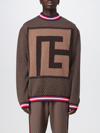 Balmain Monogram Patterned Crewneck Jumper In Brown