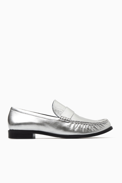 Cos Leather Loafers In Silver