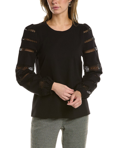 Anne Klein Mixed Media Lace Top In Black