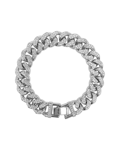 Adornia Rhodium Plated Crystal Thick Cuban Curb Chain Bracelet In Silver