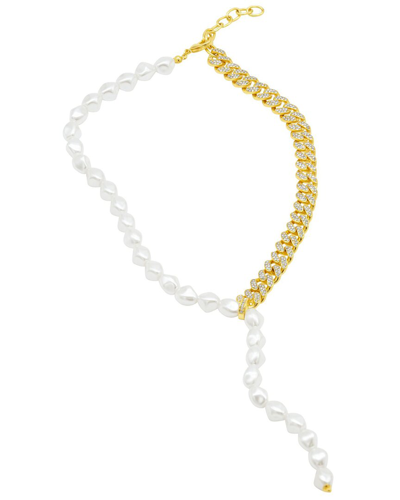 Adornia 14k Plated Pearl Cz Lariat Necklace