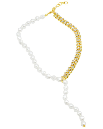 Adornia Half And Half Pearl Lariat Chain Neckalce Gold In Silver
