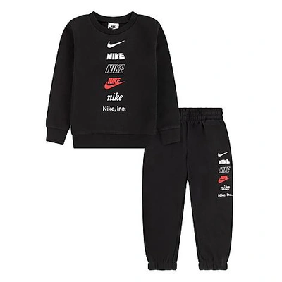 Nike Babies'  Kids' Toddler Multi Logo Crewneck Sweatshirt And Jogger Pants Set In Black