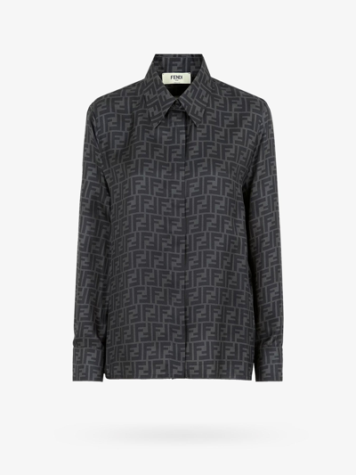 Fendi Ff Motif Twill Shirt In Grey,black