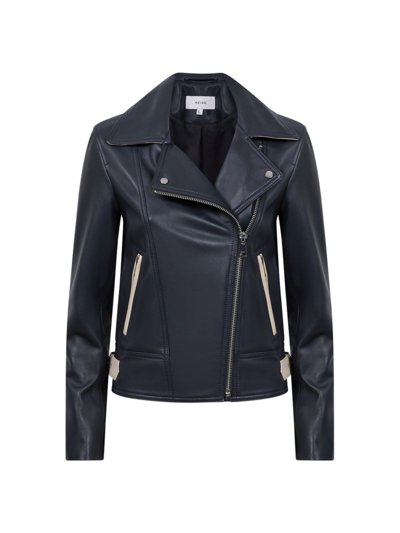 Reiss Women's Inka Leather Biker Jacket In Navy