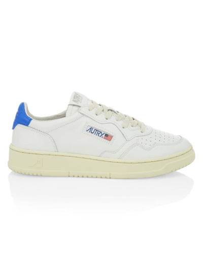 Autry 01 Leather Sneakers With Blue Heel Tab In White Blue