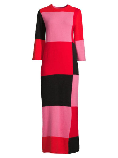 Frances Valentine Women's Fantasia Colourlocked Knit Maxi Dress In Red Pink Chocolate