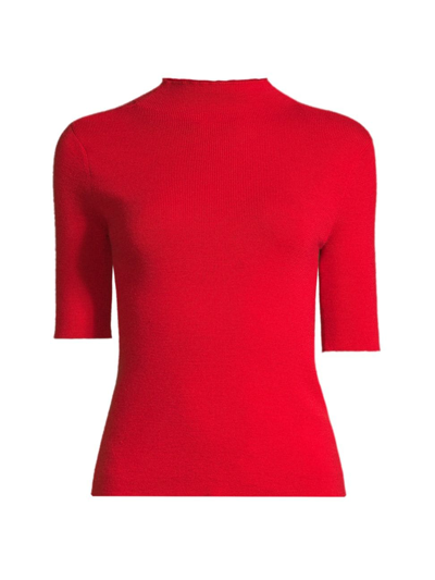 Frances Valentine Marie Mock-neck Short-sleeve Sweater In Red