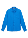 Vilebrequin Men's Caroubis Solid Linen Sport Shirt In Blue
