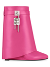 Givenchy Women's Shark Lock Ankle Boots In Leather In Neon Pink