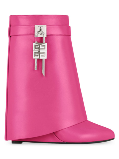 Givenchy Women's Shark Lock Ankle Boots In Leather In Neon Pink