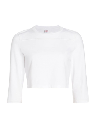 Re/done Varsity Organic Cotton Blend Crop Top In Optic White With Cream Stitch